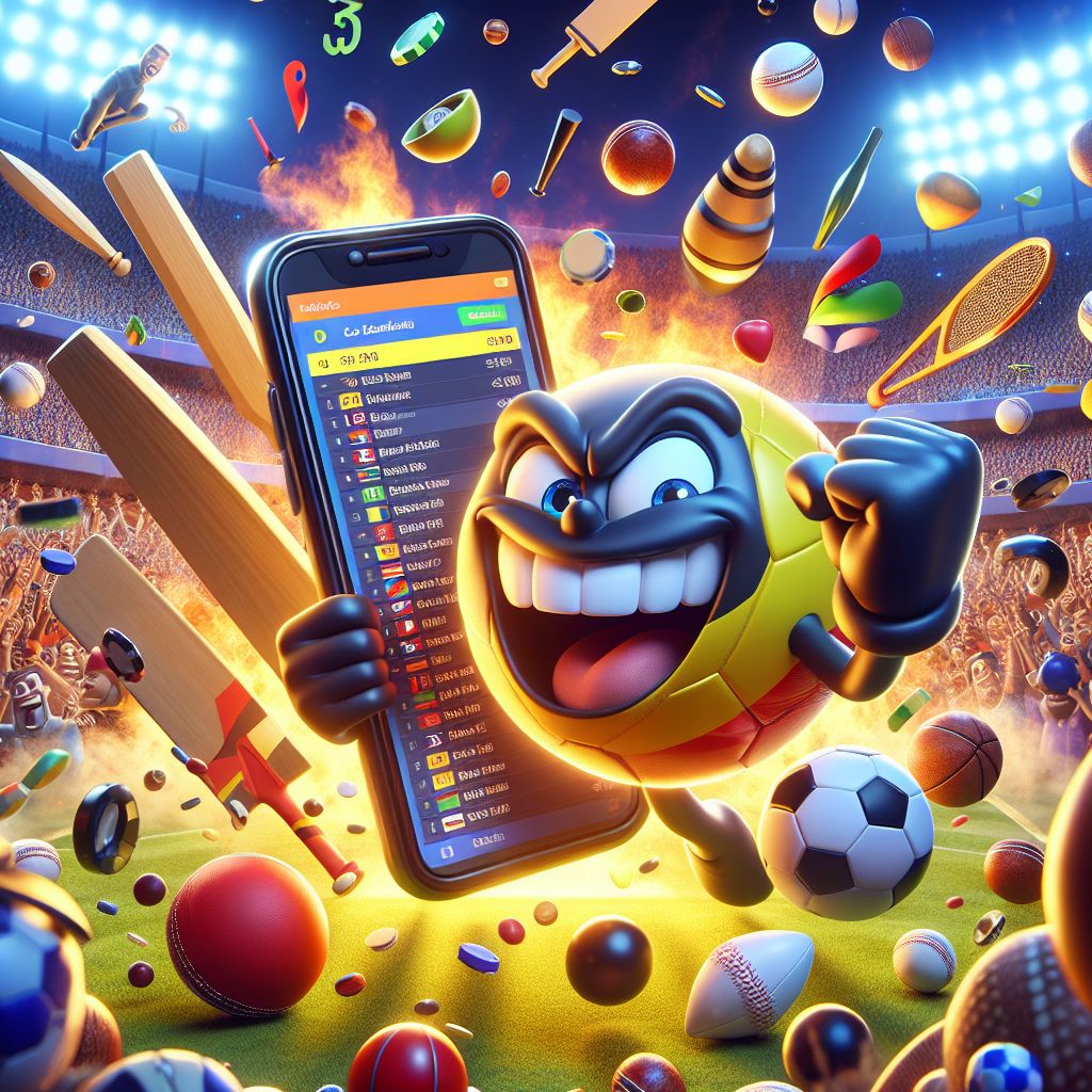 BK444 সহ মোবাইল ফোনে একটি জয়ী বাজি উদযাপন করছে কার্টুন স্পোর্টস ভক্ত